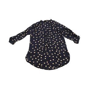 Fun2Fun Navy Blue Polka Dot Sheer Blouse Small Button Front Long Sleeve Top